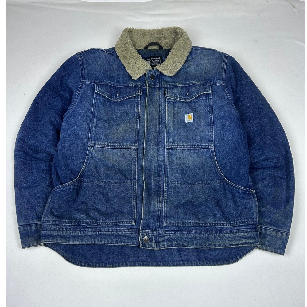 Carhartt Relaxed Fit Sherpa Lined Denim Jacket Blue OJ5478-M Mens Large